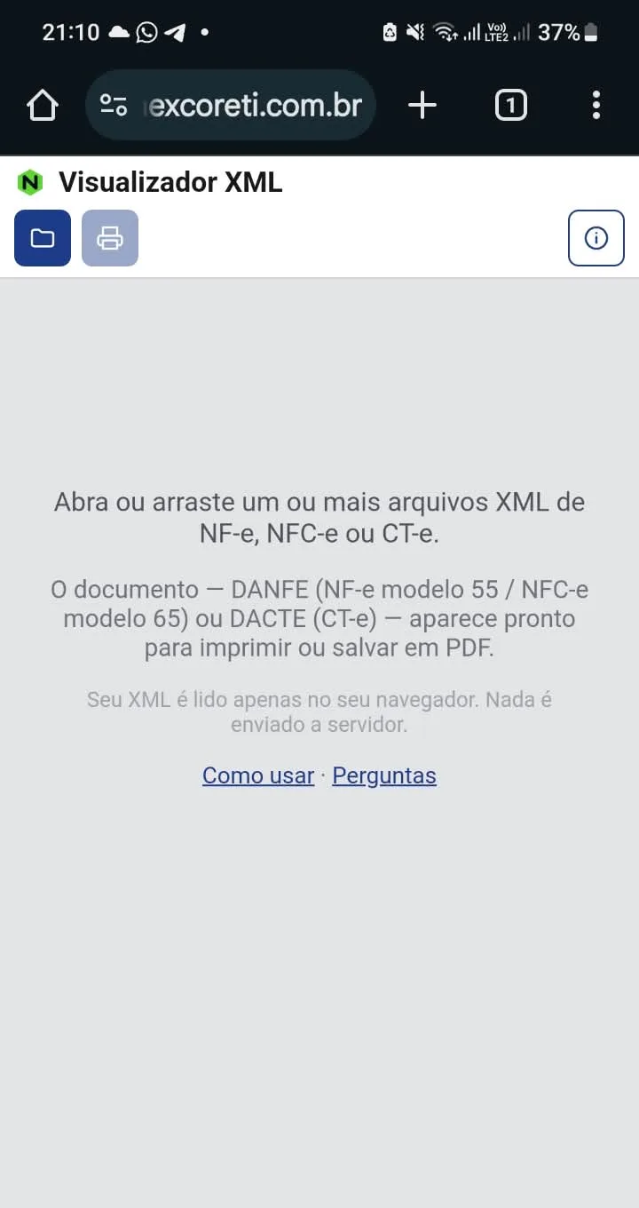 Tela inicial no celular